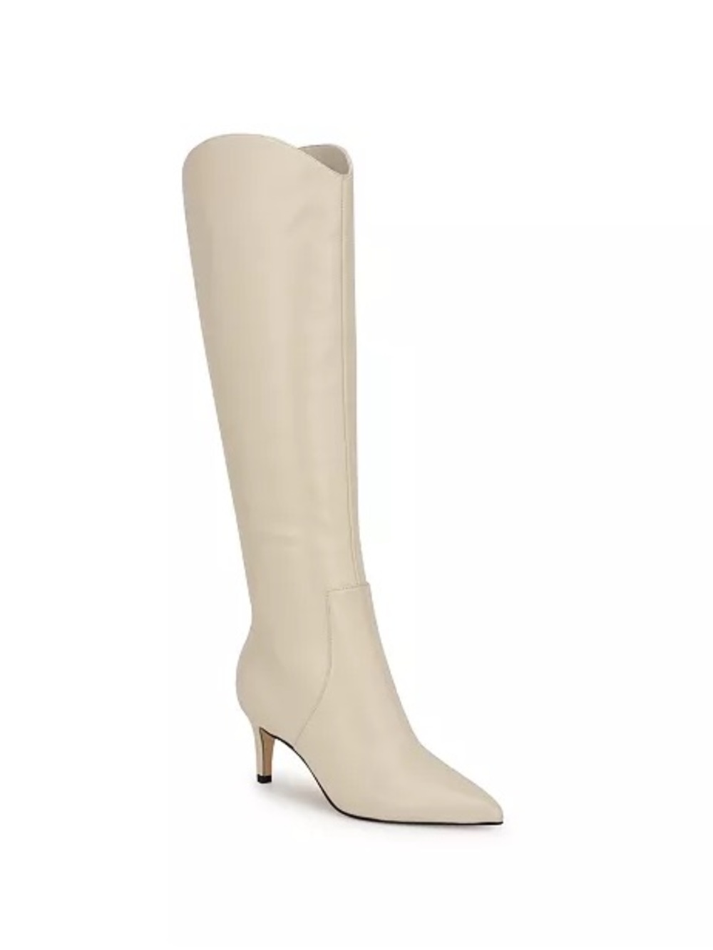 Nine West- Sirena Cream Knee-High Pointed Toe Kitten Heel Boots
